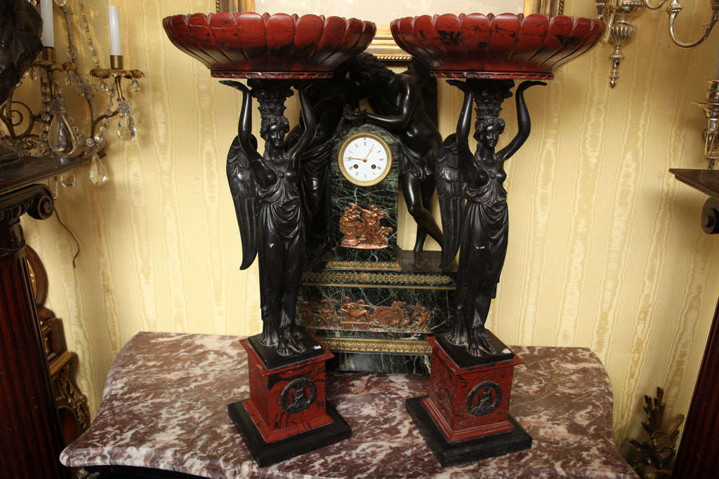 Pair of finely cast and very large Empire style marbleized and painted composition tazas.
Stock number: MD8.