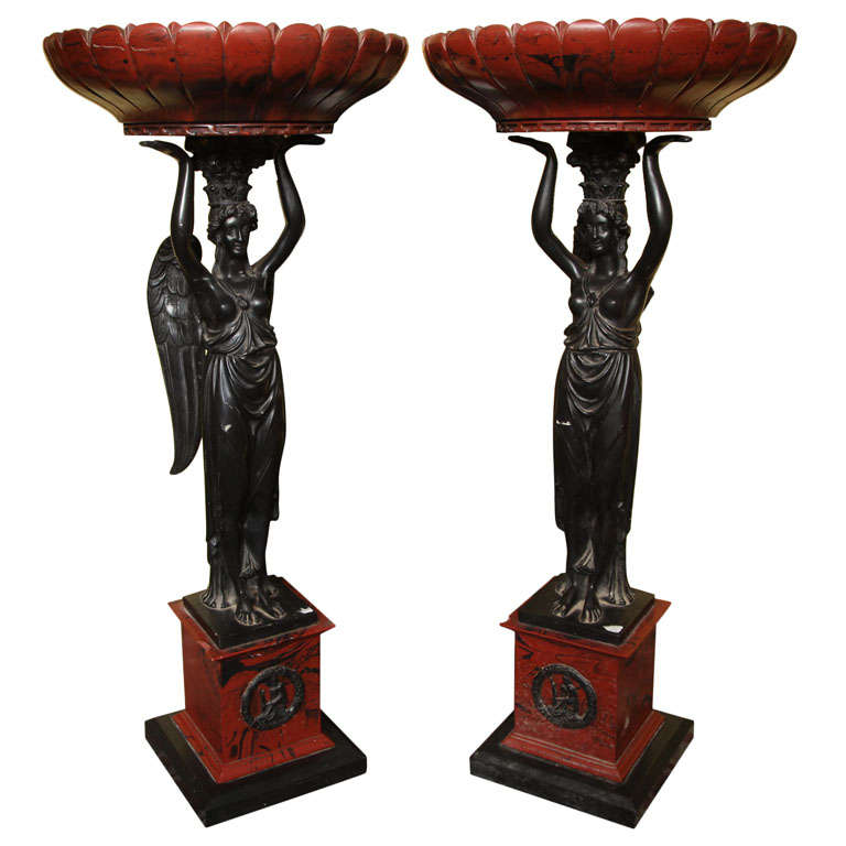 Pair of Large Empire Style Composition Tazas Figural Centerpieces