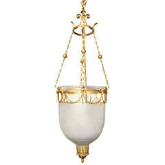Antique Neoclassical Bronze and Frosted Glass Chandelier
