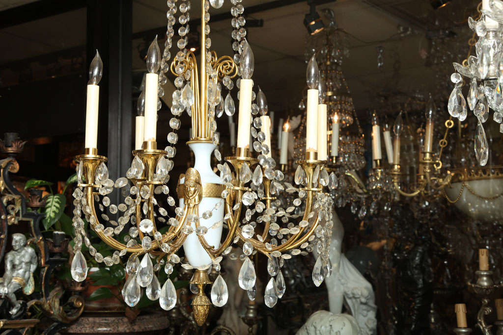 Russian Style Bronze, Opaline Glass and Crystal Chandelier For Sale 3