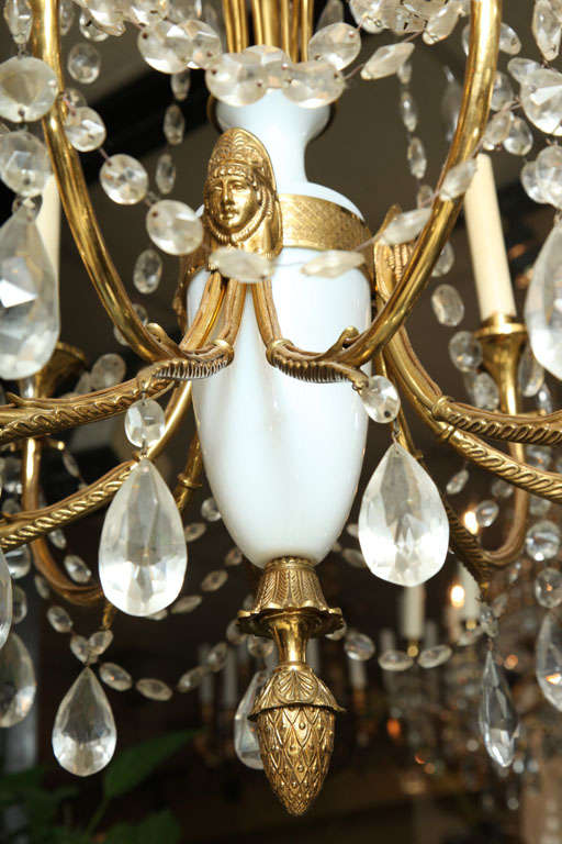20th Century Russian Style Bronze, Opaline Glass and Crystal Chandelier For Sale