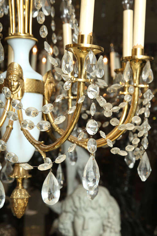 Russian Style Bronze, Opaline Glass and Crystal Chandelier For Sale 1