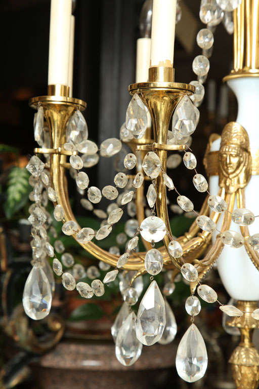 Russian Style Bronze, Opaline Glass and Crystal Chandelier For Sale 4