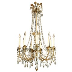 Antique Russian Style Bronze, Opaline Glass and Crystal Chandelier