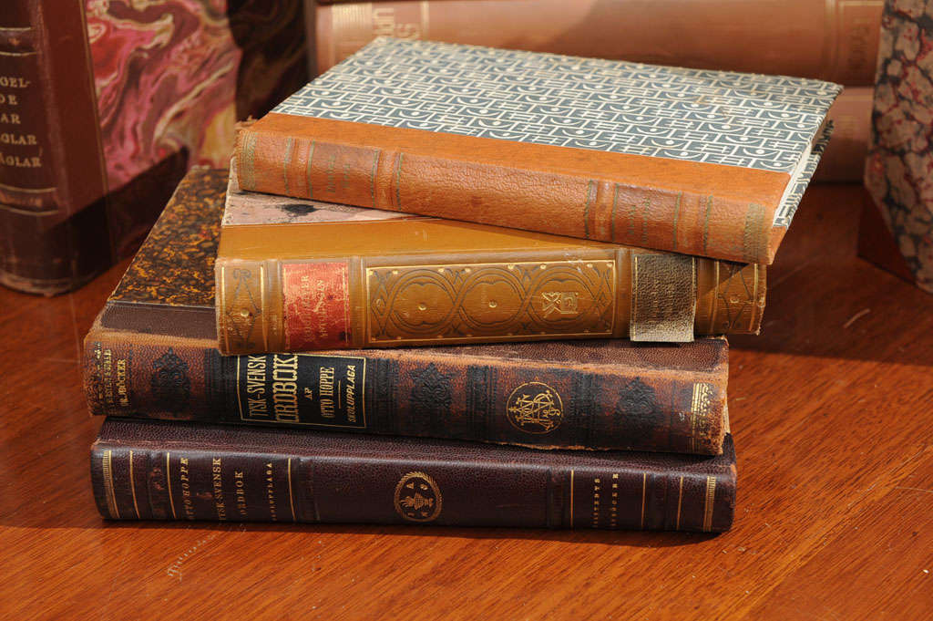 Gilt Assorted Leather Bound Books For Sale