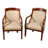 Pair 19th Century French Empire Arm Chairs in Mahogany