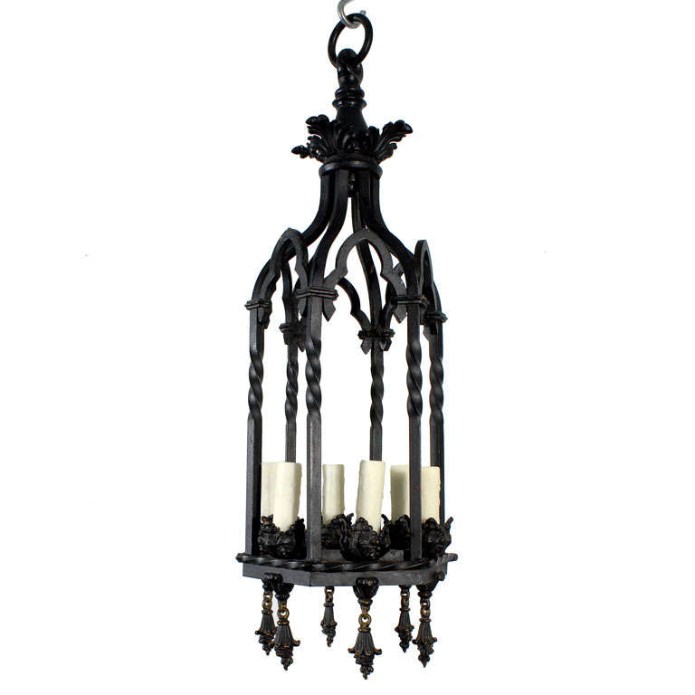 Gothic Style Lantern in Aged Bronze For Sale