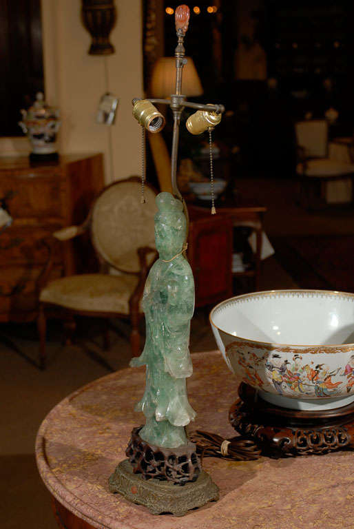 Large Green Quartz Guanyin  Figurine wired into a lamp 1