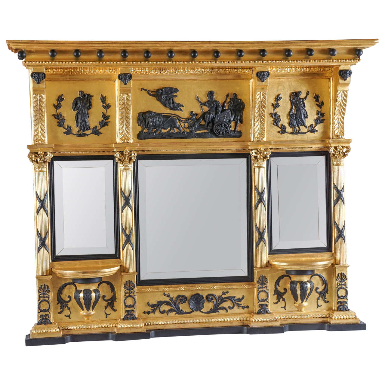 English Regency Parcel-Ebonized Giltwood Mirror, circa 1800