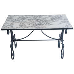 Arabescato Marble-Top, Wrought Iron Garden Table, France, circa 1890 3