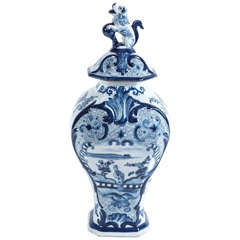 Antique Large Blue and White Delft Covered Jar by Johannes Harlees, Holland, circa 1770