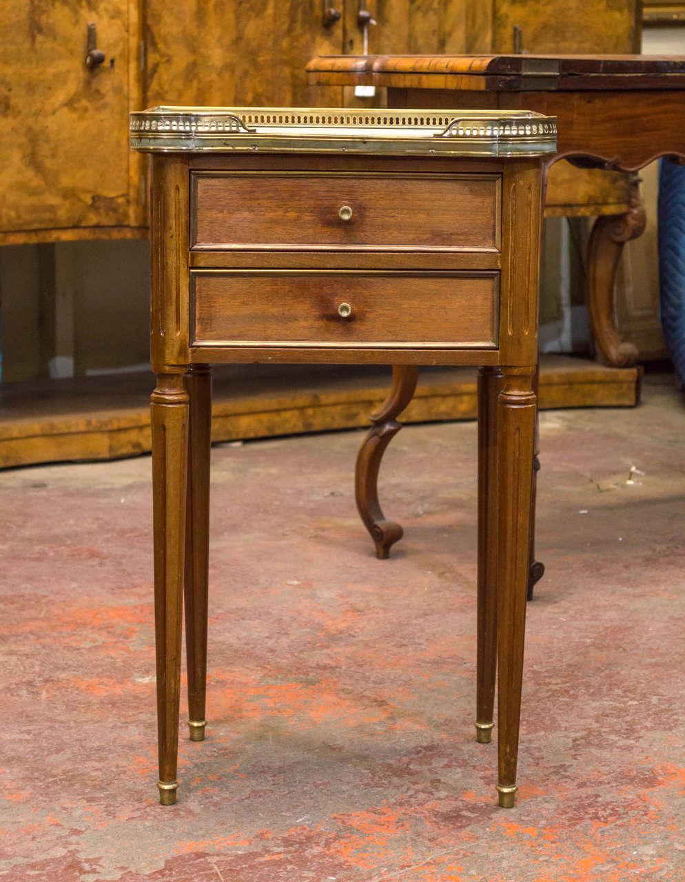 1950s mahogany side table with marble top.