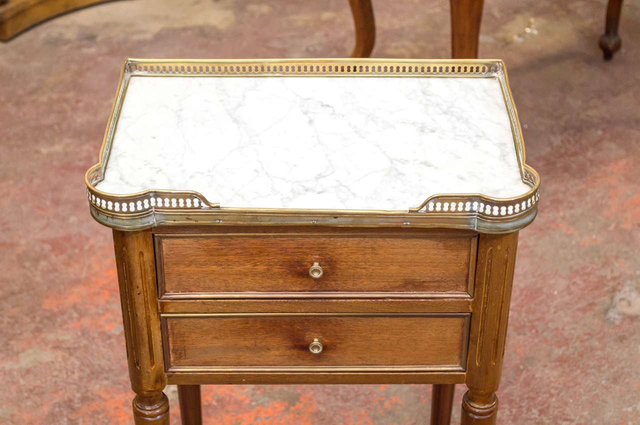 Louis XVI 1950s Mahogany Side Table with Marble Top