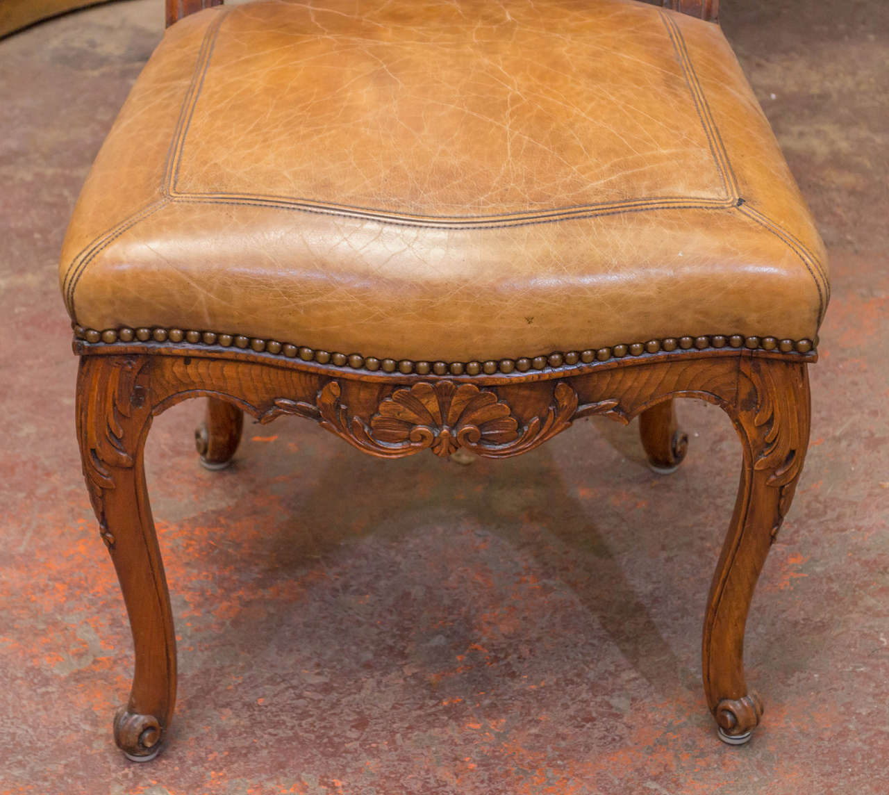 Louis XV Pair of Early 19th Century French  Leather Chairs