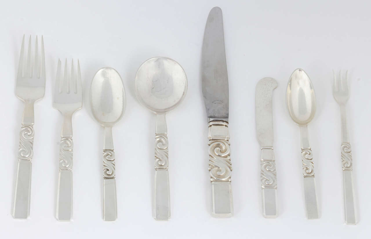 Georg Jensen Scroll Pattern Sterling Silver Flatware Service