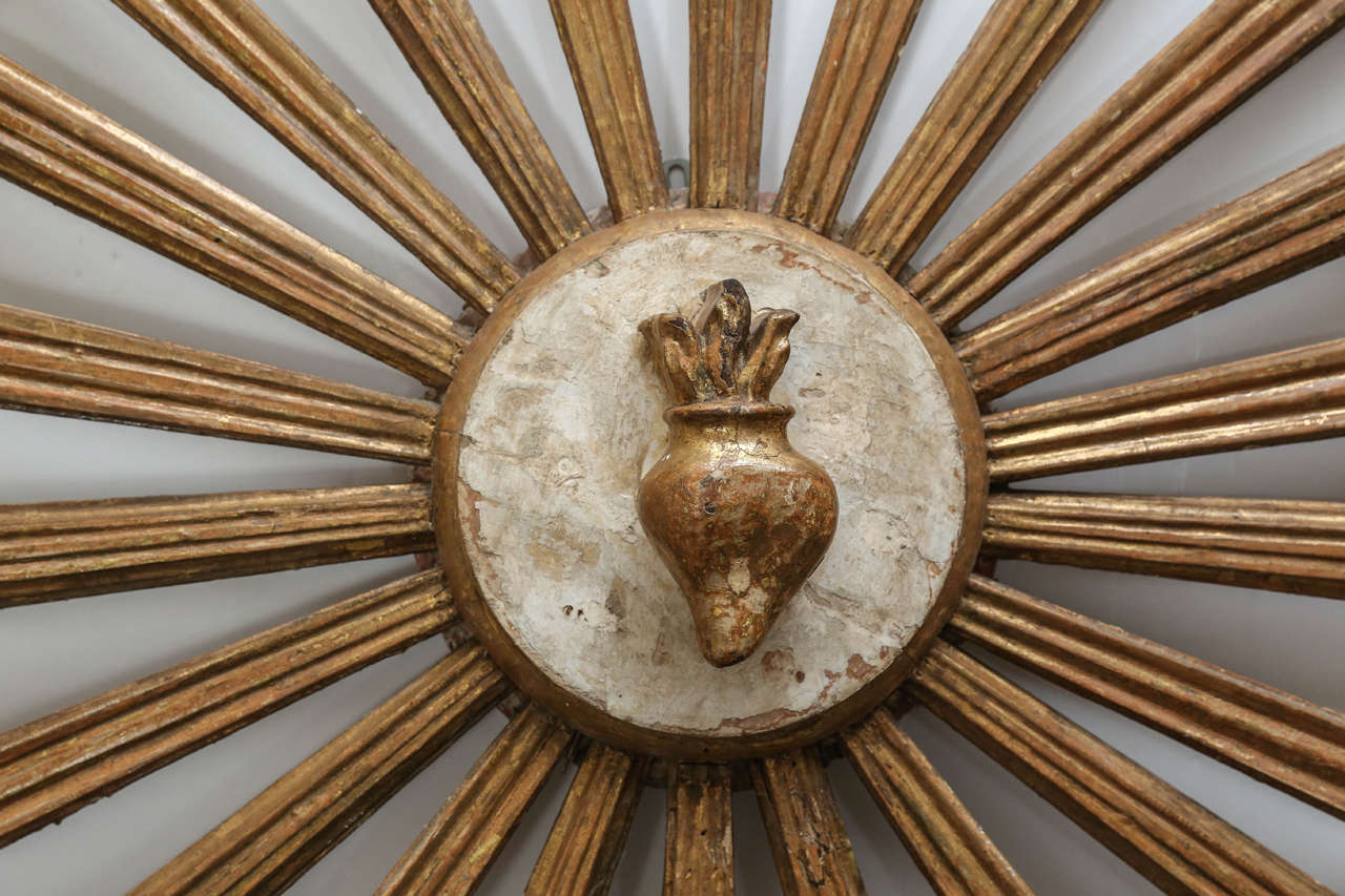 Portuguese 18th Century Sunburst with Sacred Heart Center Originally in a Church Altar