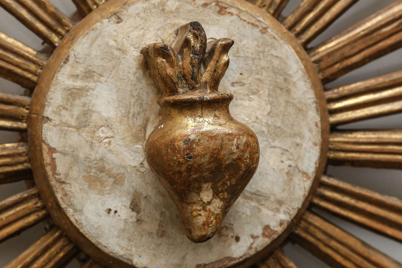 18th Century and Earlier 18th Century Sunburst with Sacred Heart Center Originally in a Church Altar