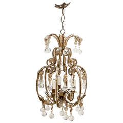 Vintage Italian Crystal Beaded Chandelier with Glass Drops