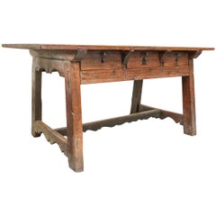 Antique 17th Century, Italian Walnut Table with Three Drawers