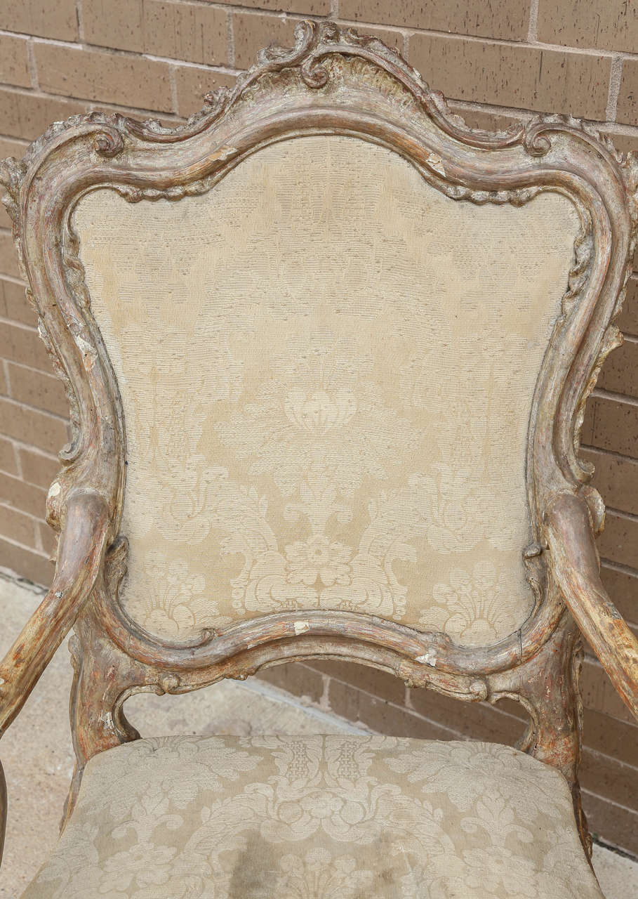 17th Century Italian Gold and Silver Leaf Armchairs from Naples, Italy In Good Condition For Sale In Houston, TX