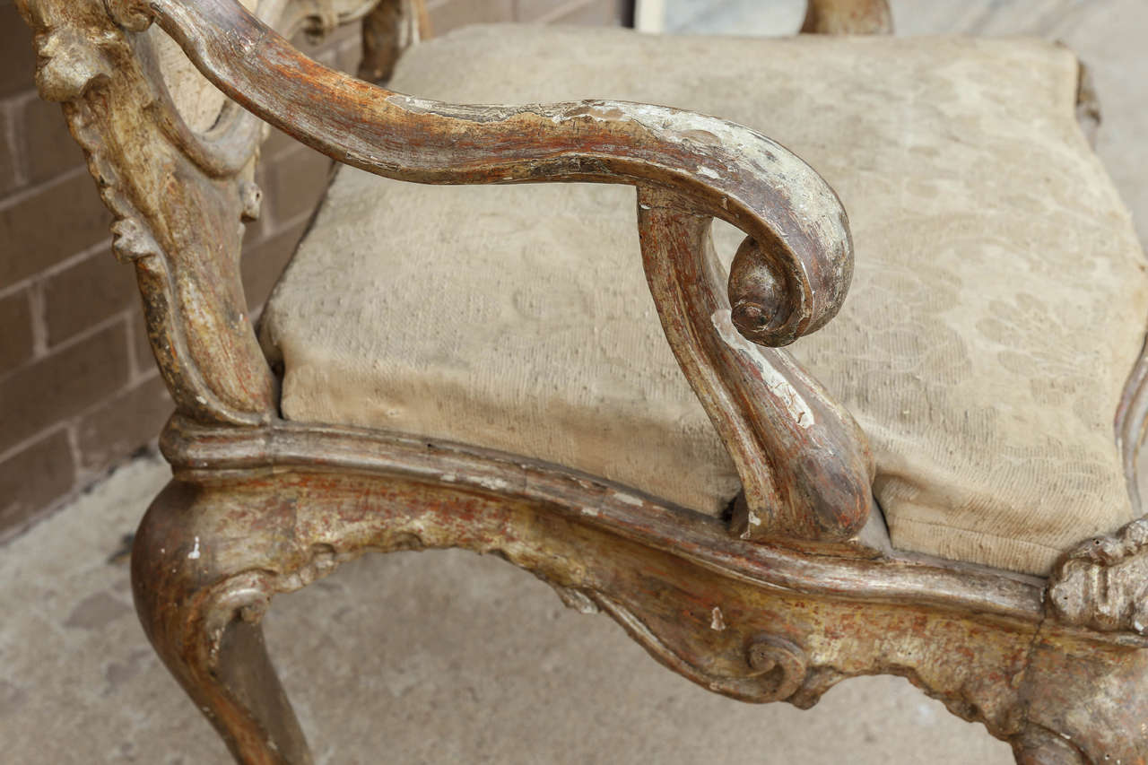 18th Century and Earlier 17th Century Italian Gold and Silver Leaf Armchairs from Naples, Italy For Sale