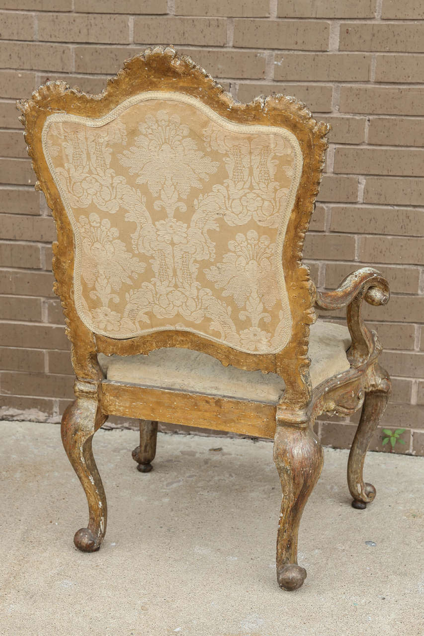 17th Century Italian Gold and Silver Leaf Armchairs from Naples, Italy For Sale 1
