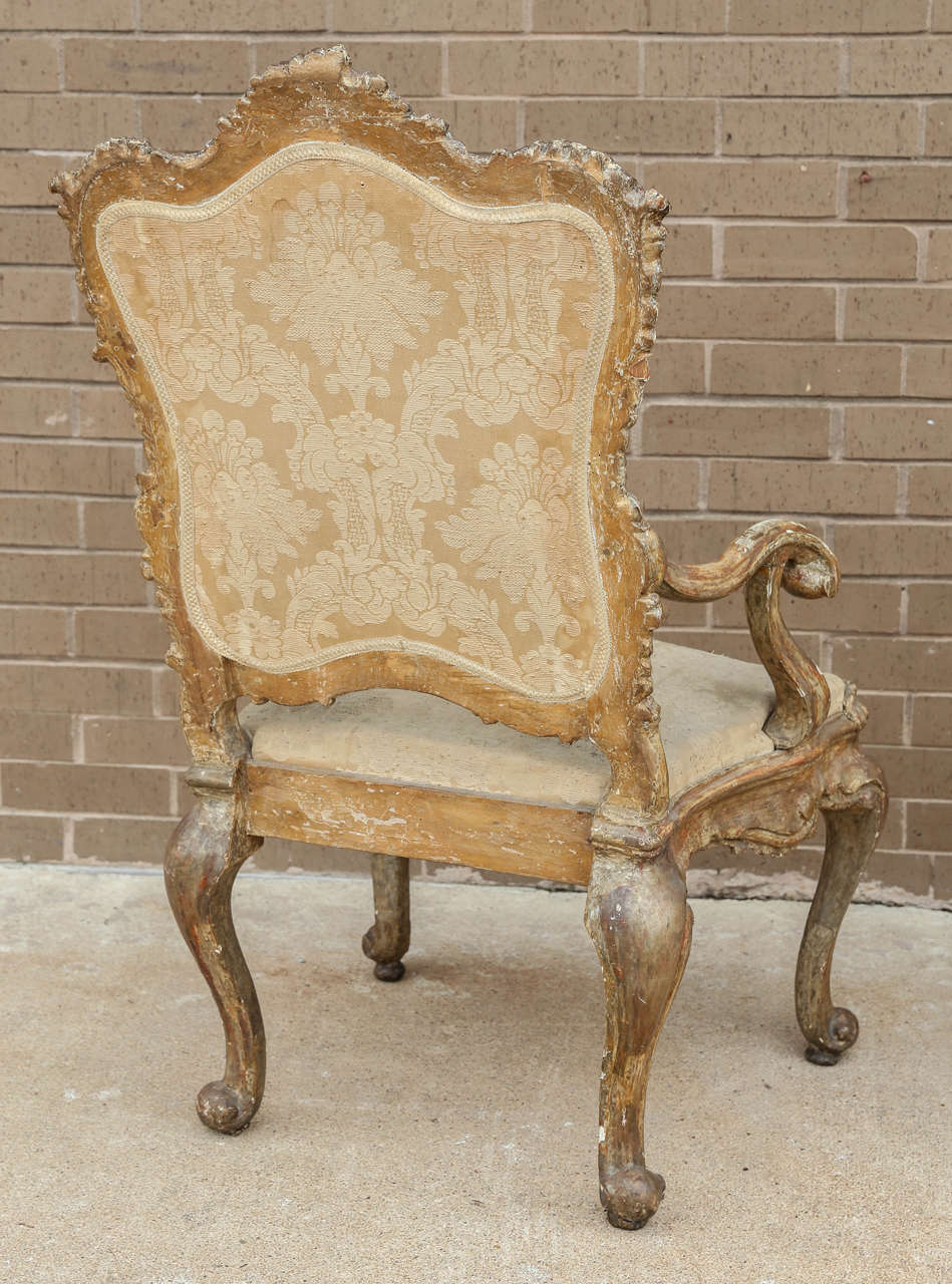 17th Century Italian Gold and Silver Leaf Armchairs from Naples, Italy For Sale 2