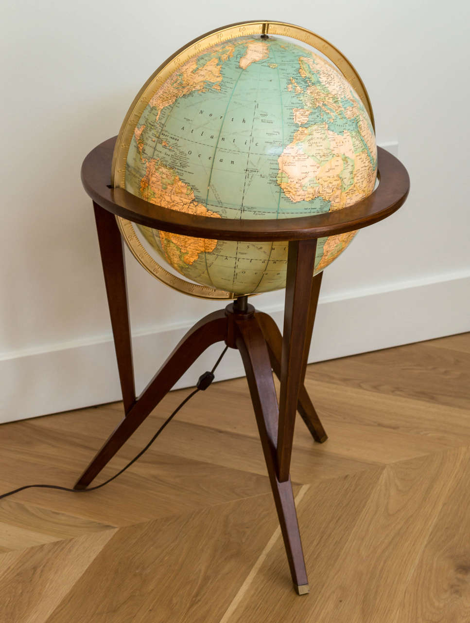 Rand McNally terrestrial globe with stand designed by Edward Wormley for Dunbar.