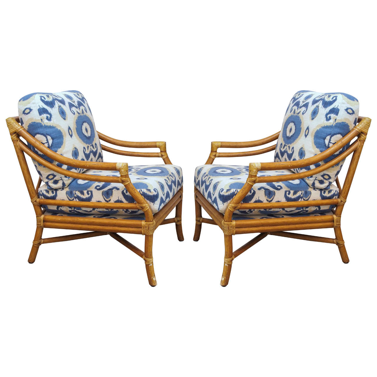 Pair of Vintage Bamboo Rattan Lounge Chairs