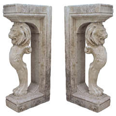 Antique Lion Pedestals