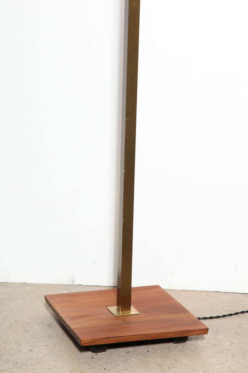Nessen Studios Brass & Walnut Reading Floor Lamp with White Glass Shade, 1950's  For Sale 4