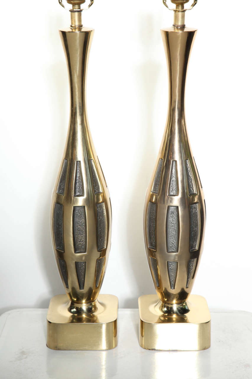 Mid-Century Modern Tall Pair of Westwood Studios Brutalist Brass Table Lamps, circa 1950s