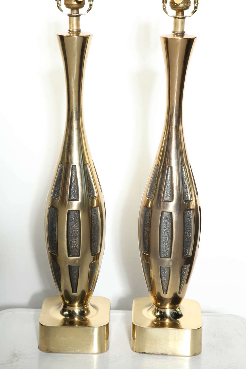 American Tall Pair of Westwood Studios Brutalist Brass Table Lamps, circa 1950s