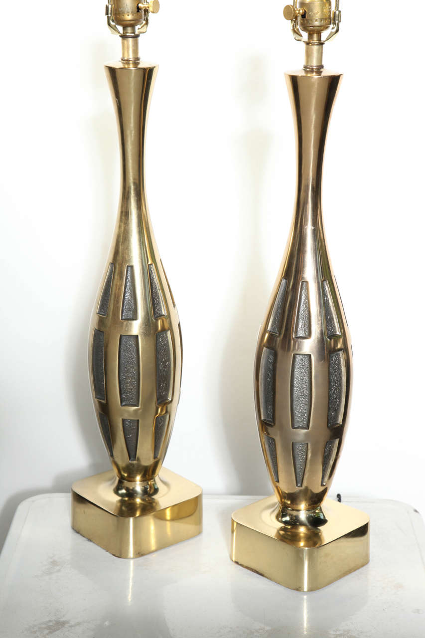Tall Pair of Westwood Studios Brutalist Brass Table Lamps, circa 1950s In Good Condition In Bainbridge, NY