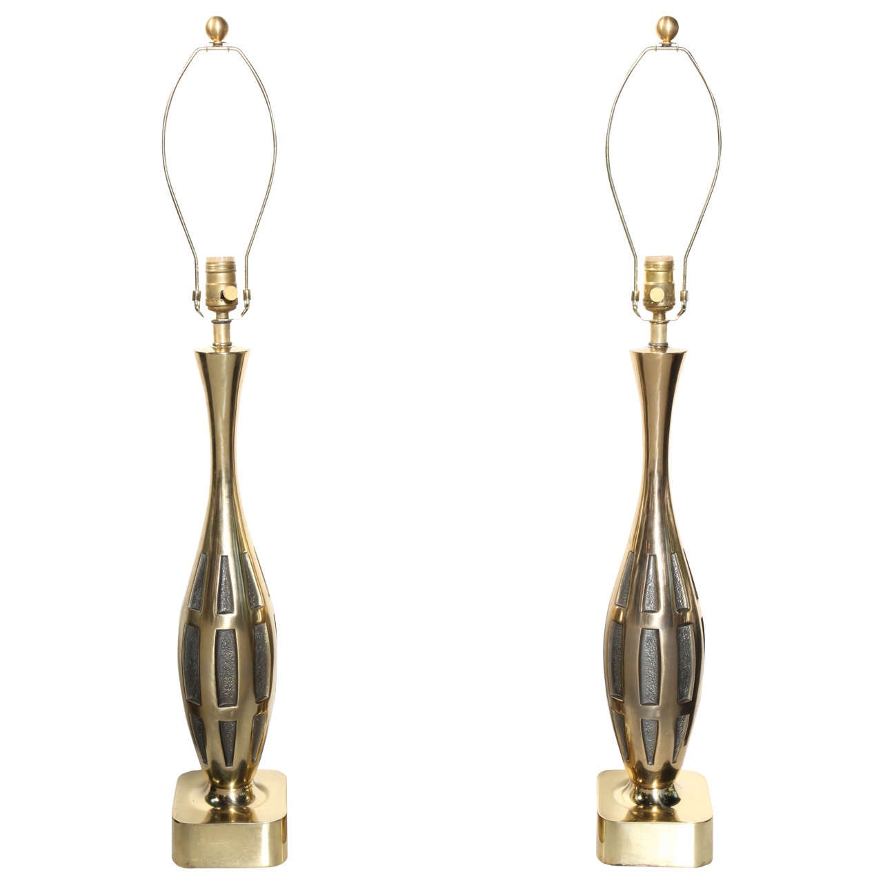 Tall Pair of Westwood Studios Brutalist Brass Table Lamps, circa 1950s