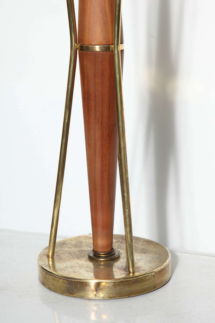 American Mid Century Paul McCobb for Directional Pecan Finish Birch and Brass Table Lamp