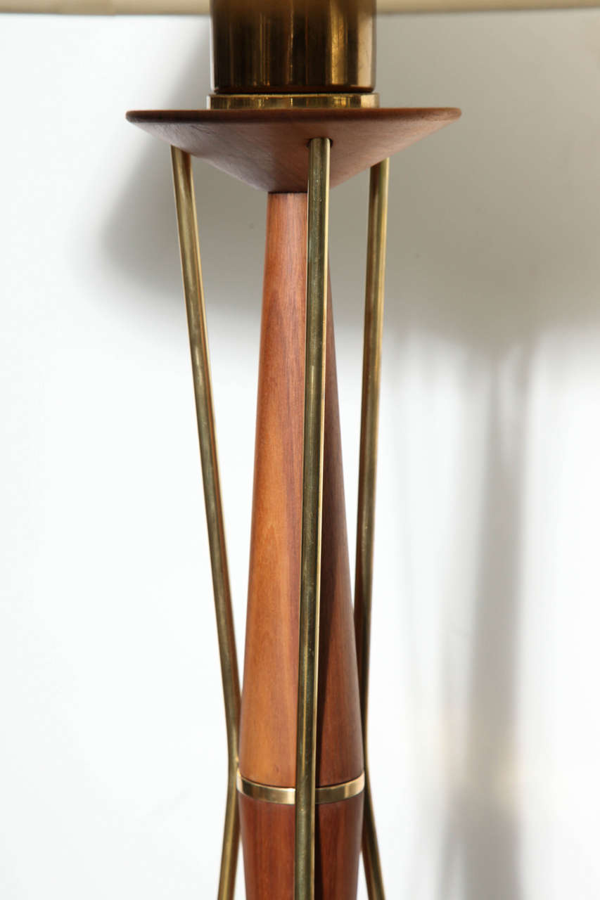 Mid-20th Century Mid Century Paul McCobb for Directional Pecan Finish Birch and Brass Table Lamp