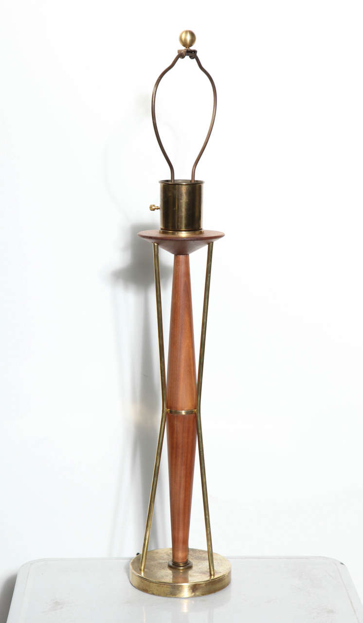 Mid Century Paul McCobb for Directional Pecan Finish Birch and Brass Table Lamp 2