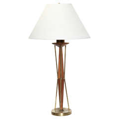 Mid Century Paul McCobb for Directional Pecan Finish Birch and Brass Table Lamp