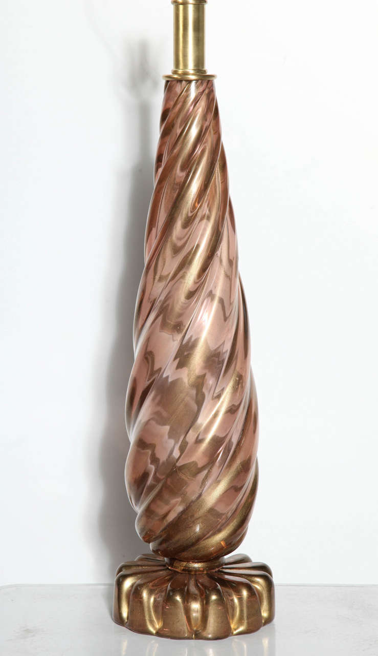 Mid-Century Modern 1950's Monumental Seguso Murano Glass Translucent Brown, Pink, Gold Twist Lamp