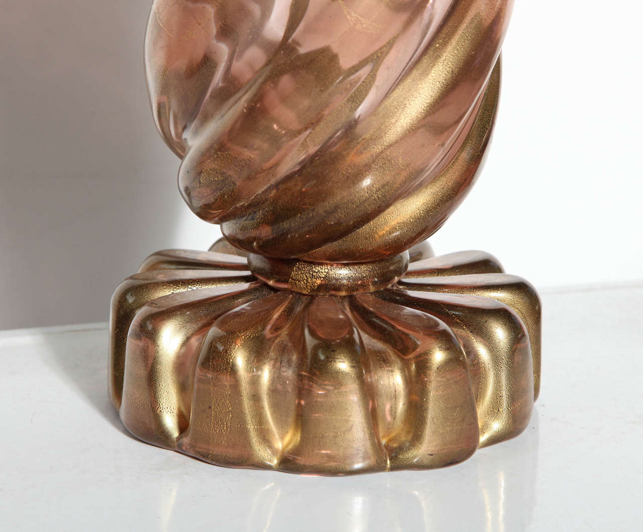1950's Monumental Seguso Murano Glass Translucent Brown, Pink, Gold Twist Lamp 1