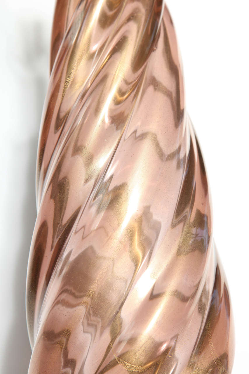 1950's Monumental Seguso Murano Glass Translucent Brown, Pink, Gold Twist Lamp 3