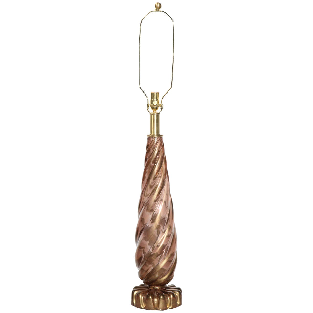 1950's Monumental Seguso Murano Glass Translucent Brown, Pink, Gold Twist Lamp