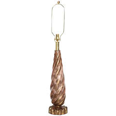 Vintage 1950's Monumental Seguso Murano Glass Translucent Brown, Pink, Gold Twist Lamp