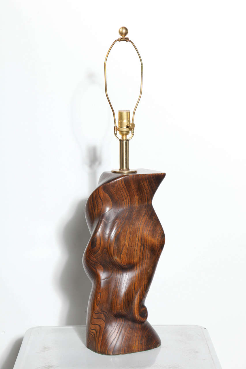 Substantial solid Zebrawood Table Lamp 1940's attributed to Yasha Heifetz. Brass neck. Abstract horse head reference. Sculptural. Heavy. Smooth. Figurative. Statement lighting. Entryway. Foyer. Corner. Study. Rewired with new Brass hardware and