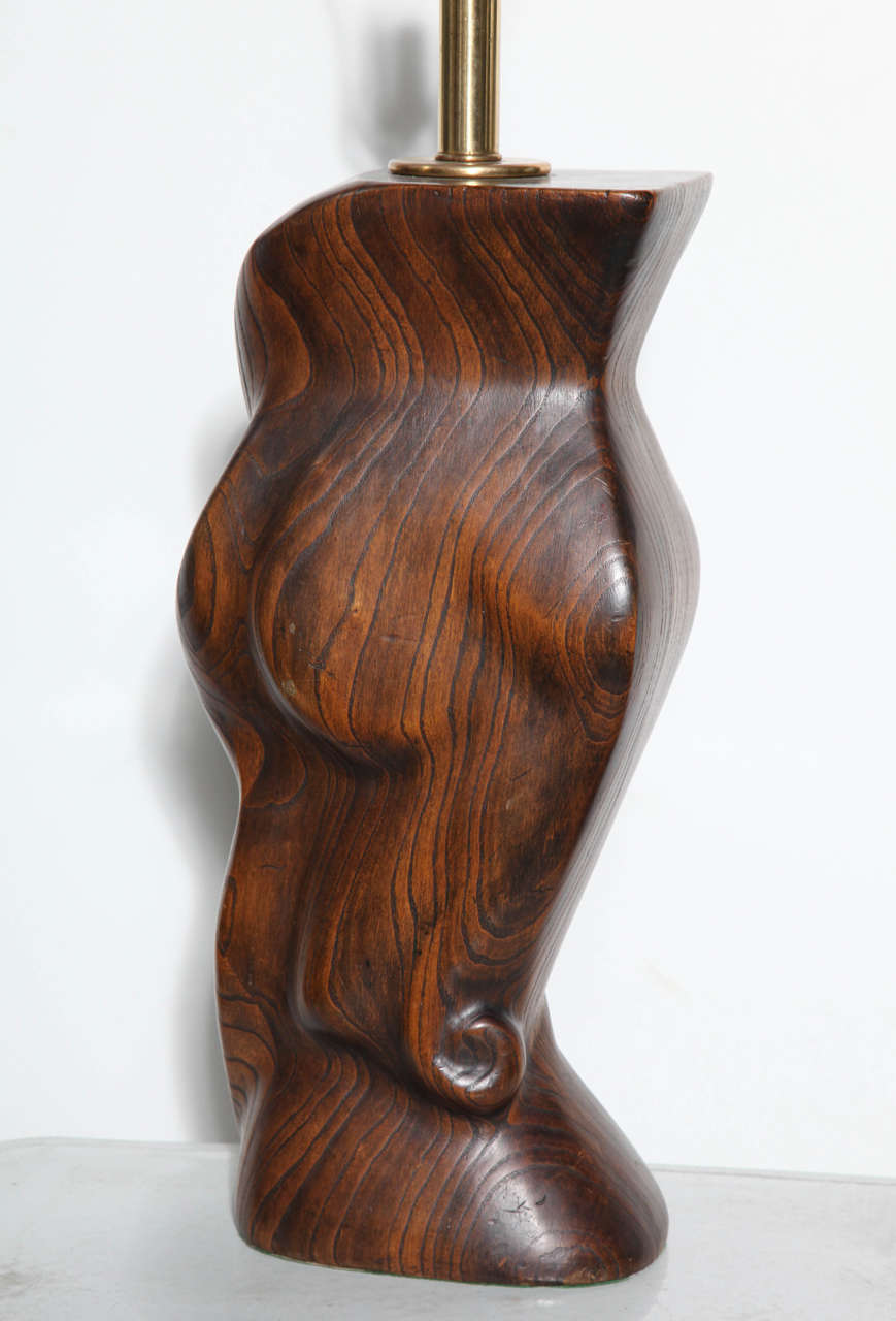 Art Deco Substantial Yasha Heifetz Solid Dark African Zebrano Wood Table Lamp, 1940s 