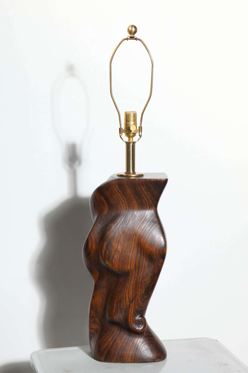 American Substantial Yasha Heifetz Solid Dark African Zebrano Wood Table Lamp, 1940s 