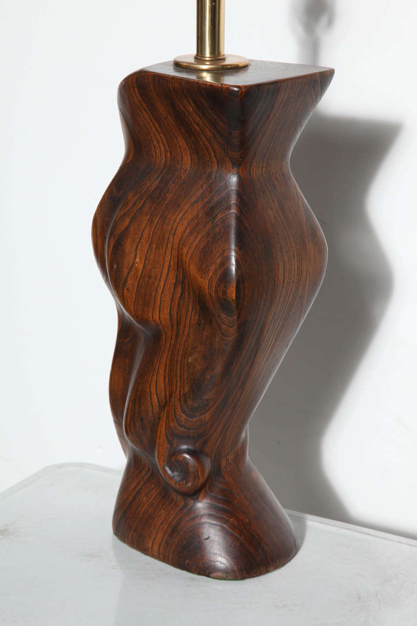 Carved Substantial Yasha Heifetz Solid Dark African Zebrano Wood Table Lamp, 1940s 