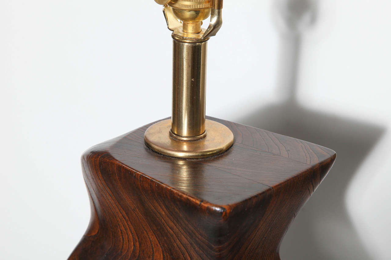 Substantial Yasha Heifetz Solid Dark African Zebrano Wood Table Lamp, 1940s  In Good Condition In Bainbridge, NY