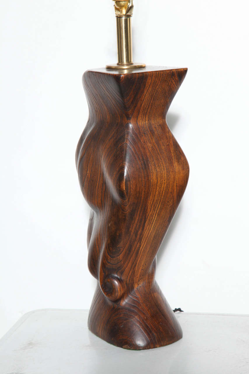 Mid-20th Century Substantial Yasha Heifetz Solid Dark African Zebrano Wood Table Lamp, 1940s 